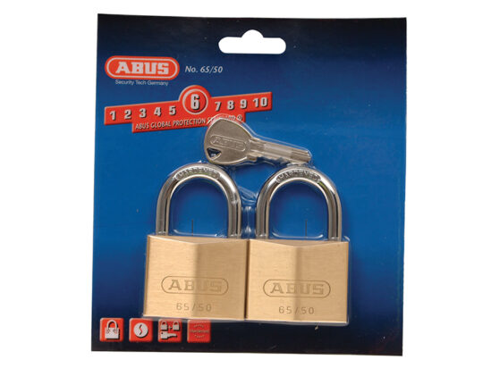 65/50mm Brass Padlock Twin Pack Carded