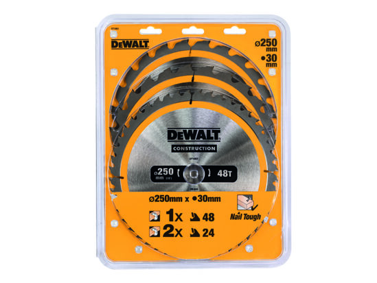 DT1963 Construction Circular Saw Blade 3 Pack 250 x 30mm x 24T/48T