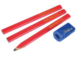 Carpenters’ Pencils Red (Pack 3 + Sharpener)