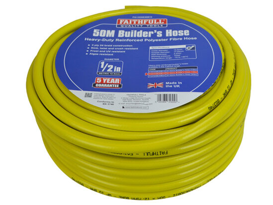 Heavy-Duty Reinforced Builder's Hose 50m 12.5mm (1/2in) Diameter