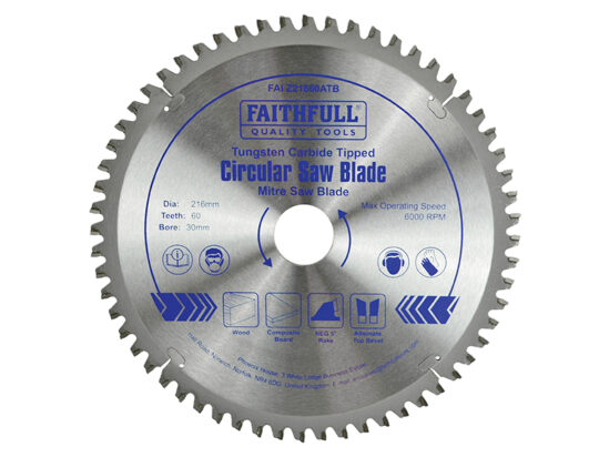 TCT Cross Cut Mitre Saw Blade 216 x 30mm x 60T NEG