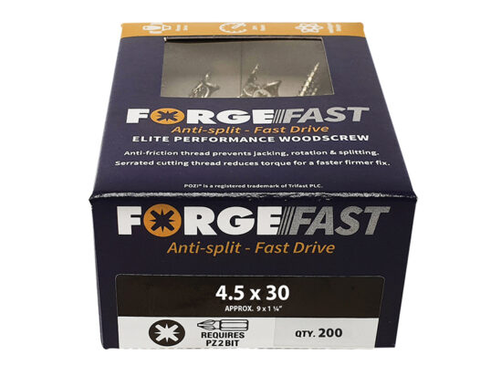 ForgeFast Pozi Compatible Elite Performance Wood Screw ZY 4.5 x 30mm Box 200