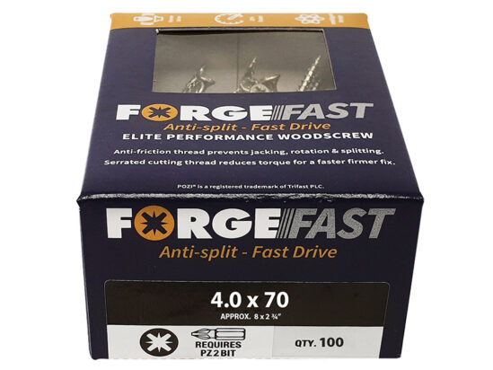 ForgeFast Pozi Compatible Elite Performance Wood Screw ZY 4.0 x 70mm Box 100