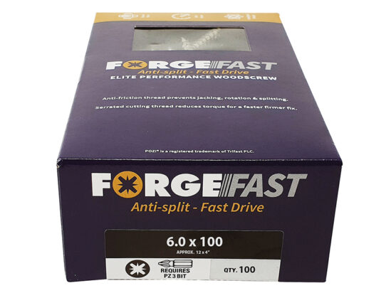 ForgeFast Pozi Compatible Elite Performance Wood Screw ZY 6.0 x 100mm Box 100