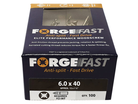 ForgeFast Pozi Compatible Elite Performance Wood Screw ZY 6.0 x 40mm Box 100