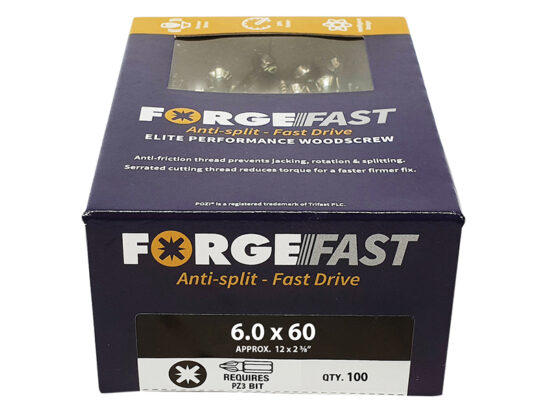 ForgeFast Pozi Compatible Elite Performance Wood Screw ZY 6.0 x 60mm Box 100