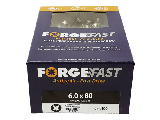 ForgeFast Pozi Compatible Elite Performance Wood Screw ZY 6.0 x 80mm Box 100