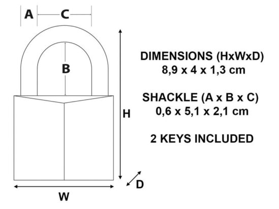 Solid Brass 40mm Padlock 4-Pin - 51mm Shackle - Image 2