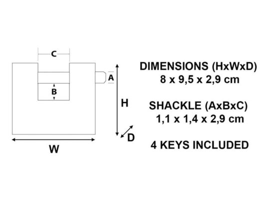 Armoured 80mm Zinc Body Shutter Padlock - Image 3