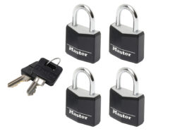 Aluminium Black Vinyl Cover 20mm Padlock 3-Pin – Keyed Alike x 4