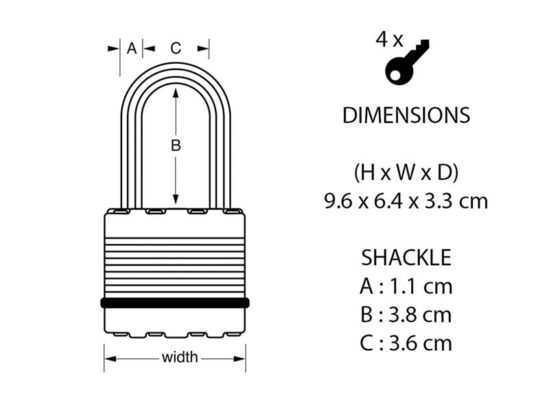 Excell™ Laminated Steel 64mm Padlock 5-Pin - 38mm Shackle - Image 2