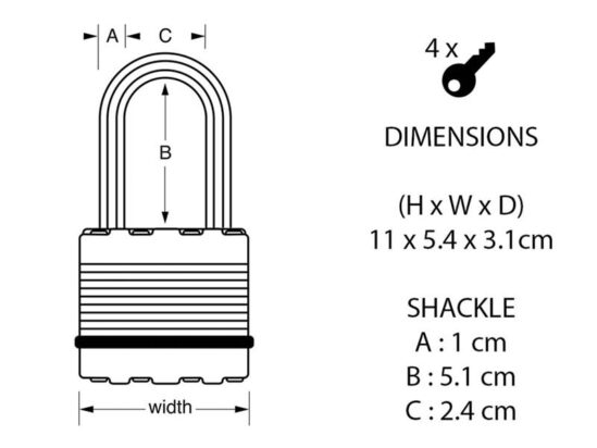 Excell™ Weather Tough 51mm Padlock 5-Pin - 51mm Shackle - Image 2