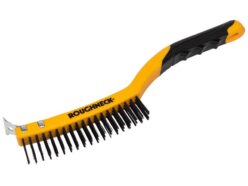 Carbon Steel Wire Brush Soft Grip with Scraper 355mm (14in) – 3 Row