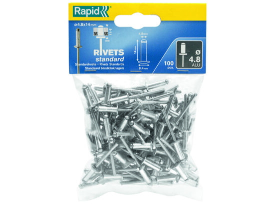 Standard Aluminium Rivets 4.8 x 14mm Bag of 100 - Image 2