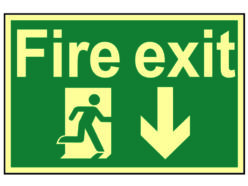 Fire Exit Running Man Arrow Down – Photoluminescent 300 x 200mm