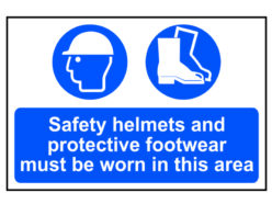 Safety Helmets & Footwear To Be Worn – PVC Sign 600 x 400mm