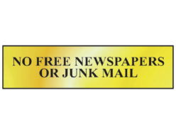 No Free Newspapers Or Junk Mail – Polished Brass Effect 200 x 50mm