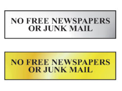 No Free Newspapers Or Junk Mail – Polished Chrome Effect 200 x 50mm