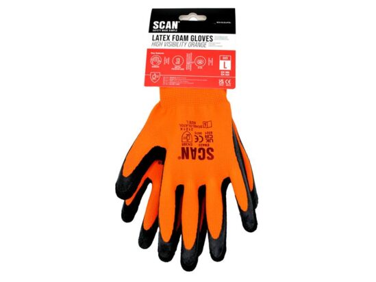 Hi-Vis Orange Foam Latex Coated Gloves - L (Size 9) - Image 3