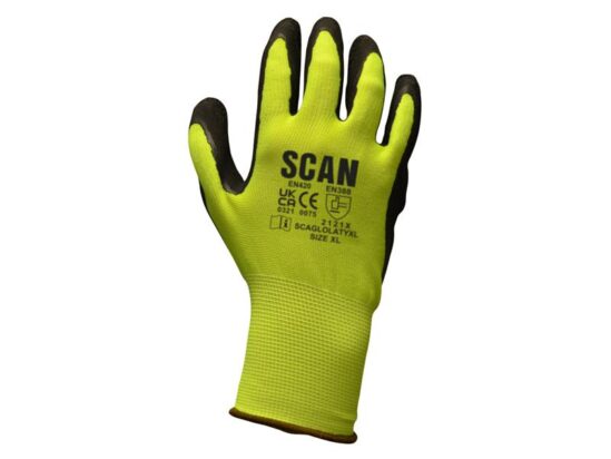 Hi-Vis Yellow Foam Latex Coated Gloves - L (Size 9)