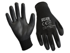 Black PU Coated Gloves – M (Size 8) (12 Pairs)