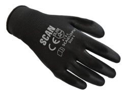 Black PU Coated Gloves – L (Size 9) (12 Pairs)