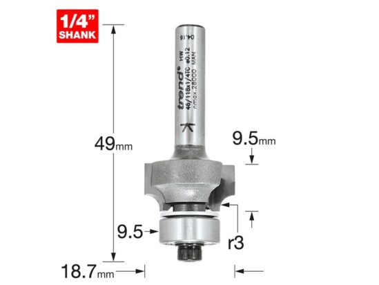 46/118 x 1/4 TCT Bearing Guided Ovolo & Round Over 3mm Radius