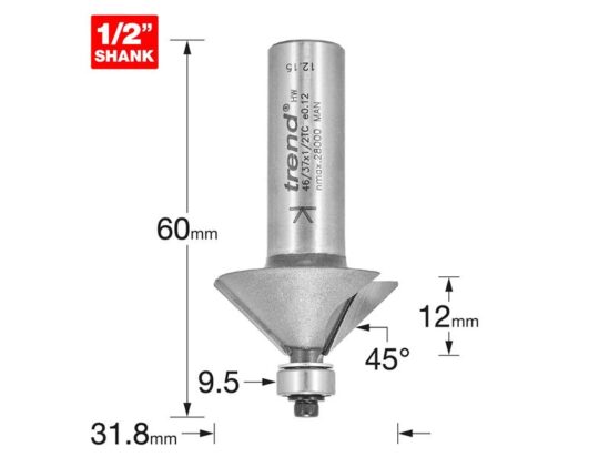 46/37 x 1/2 TCT Bearing Guided Chamfer 45° 31.8 x 12mm