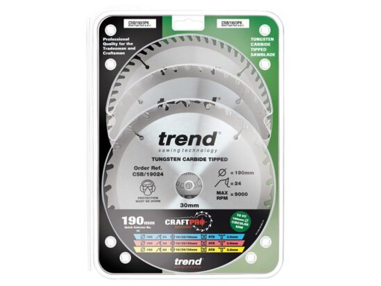 CraftPro Saw Blade 190 x 30mm x 24T/40T/60T (Pack 3)