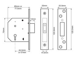 2101 5 Lever Mortice Deadlock Satin Brass Finish 65mm 2.5in Box