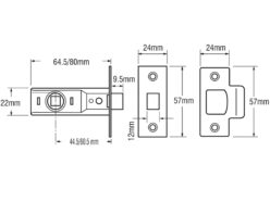 Tubular Mortice Latch 2648 Polished Brass 64mm 2.5in Box