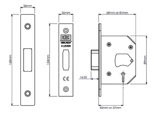 StrongBOLT 2103S 3 Lever Mortice Deadlock Polished Brass 81mm 3in Visi - Image 2