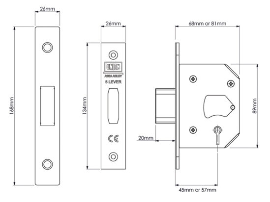 StrongBOLT 2105S Polished Brass 5 Lever Mortice Deadlock Visi 81mm 3in - Image 2