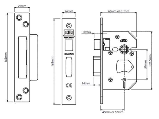 StrongBOLT 2203S 3 Lever Mortice Sashlock Polished Brass 68mm 2.5in Visi - Image 2