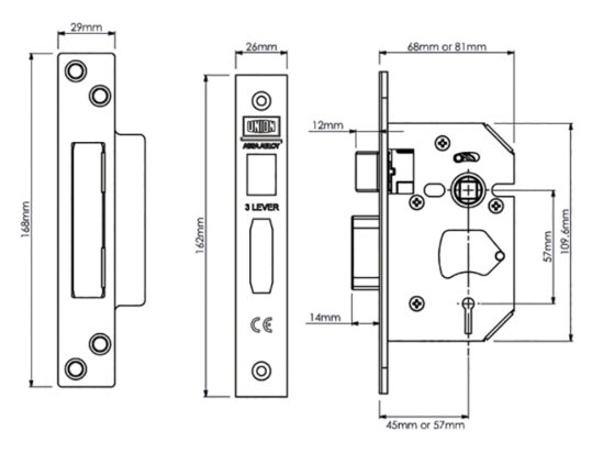 StrongBOLT 2203S 3 Lever Mortice Sashlock Polished Brass 81mm 3in Visi - Image 2