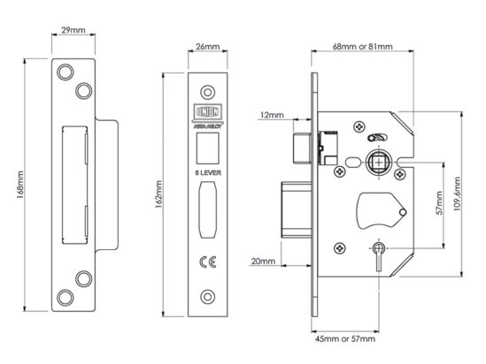 StrongBOLT 2205S 5 Lever Mortice Sashlock Polished Brass 68mm 2.5in Visi