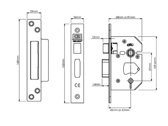 StrongBOLT 22WCS Mortice Bathroom Lock Polished Brass 68mm 2.5in Visi - Image 2