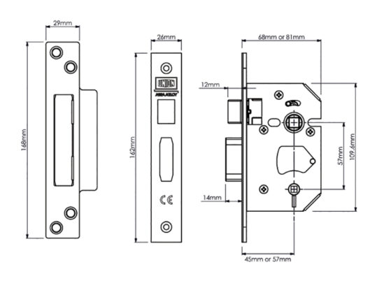 StrongBOLT 22WCS Mortice Bathroom Lock Polished Brass 81mm 3in Visi - Image 2