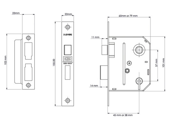 ES-SL Essentials 3 Lever Mortice Sashlock Chrome 65mm 2.5in Visi