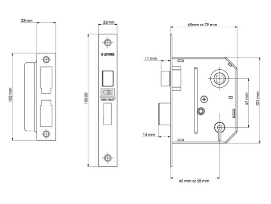 ES-SL Essentials 3 Lever Mortice Sashlock Polished Brass 65mm 2.5in Visi