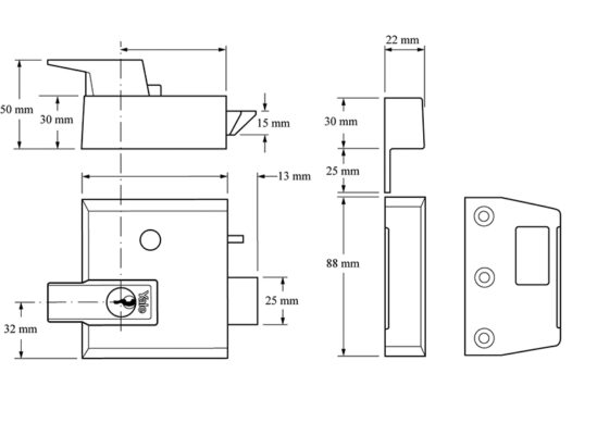 P1 Double Security Nightlatch 60mm Backset DMG Dark Grey Finish Visi