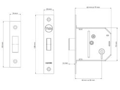 PM322 3 Lever Mortice Deadlock Polished Brass 65mm 2.5in