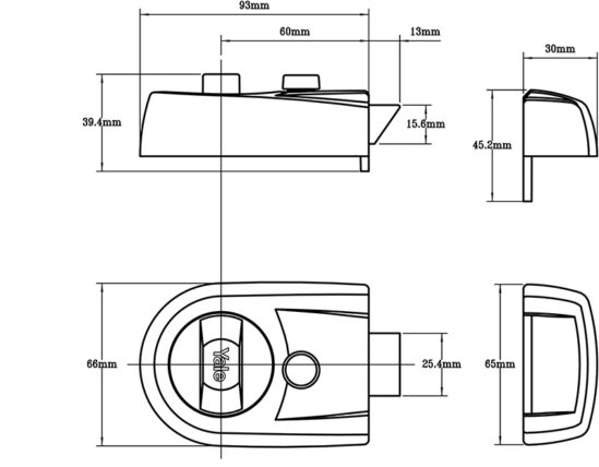 Y3 Nightlatch Modern 60mm Backset Black Finish Visi